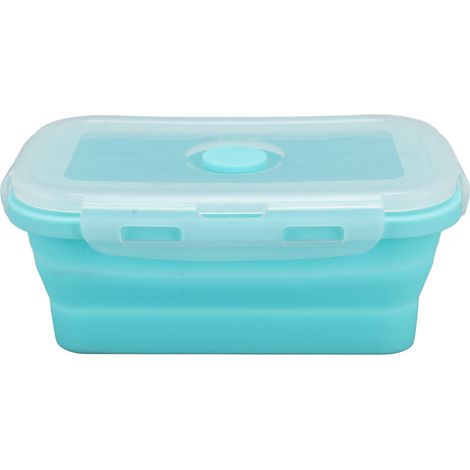 Faltbarer Silikon-Lebensmittelbehälter, hitzebeständig, mikrowellengeeignet, umweltfreundlich, Bento-Box, 500 ml, Blau (1/5)