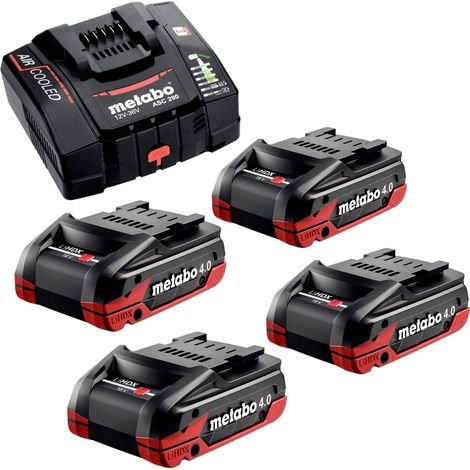 Set base Metabo 4x batteria LiHDX 18 V 4,0 Ah ( 4x 624974000 ) + caricatore ASC 290 ( 627370000 )