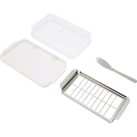 Coupe-beurre, boîte de coupe-beurre en acier inoxydable, récipient de rangement avec couvercle pour réfrigérateur de cuisine (blanc) (1/5)