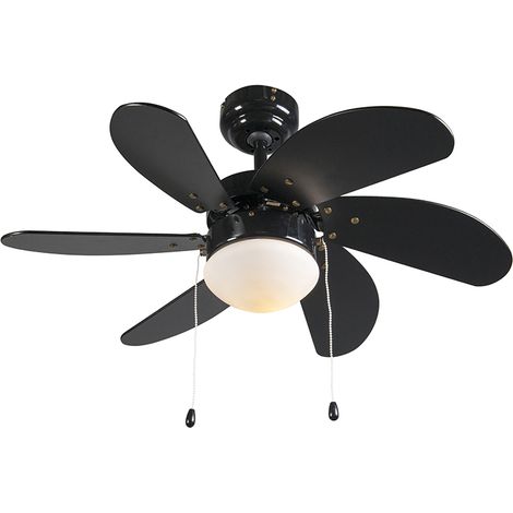 QAZQA Ventilatore da soffitto nero con stampa legno 80 cm con