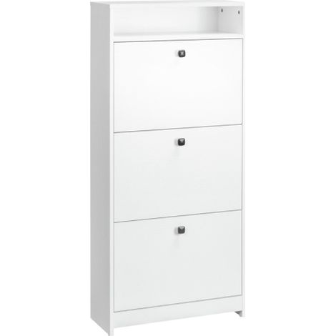 Slim 3-Door Shoe Cabinet for 14-18 Pairs, Open Shelf Storage for Hallway and Entryway, White, 24 x 60 x 132 cm