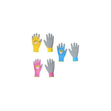 Lot de 3 paires de gants de jardinage pour enfants, gants de travail en caoutchouc pour enfants, rose, bleu et jaune, motif tigre (1/5)