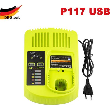 P117B 12V-18V Dual Chemistry Schnell-Ladegert mit 3A wih USB Port, Kompatibel mit Ryobi ONE+ Lithium-Ionen Ni-Cd Ni-MH Akku P102 P103 P104 P105 P107 P108 (1/5)