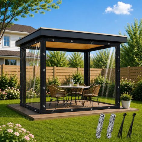 Bache Transparente Exterieur 2x2m,PVC 420g/M² BâChe Transparente avec 20 Serre-Câbles, 10M Corde, Imperméable Bache Transparente avec Oeillets, Bâche PVC pour Terrasse、Jardin、Serre (1/5)