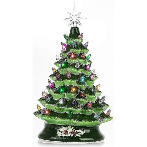 Dekorativer Keramik-Weihnachtsbaum mit LED-Lichterkette, festlicher Tischschmuck, funkelnde Lichter, handgefertigtes Weihnachtsstück