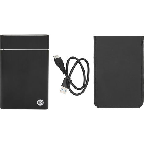 Ultradünne, tragbare externe 2,5-Zoll-Festplatte mit 250 GB Speicherkapazität und USB 3.0-Anschluss (bis zu 5 Gbit/s) für PC und Laptop, schwarz