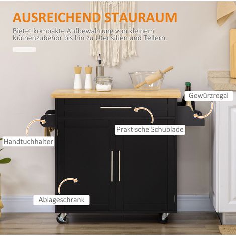 MEUBLIV Küchenwagen 109x40x89 cm schwarz – Stauraum mit Schublade und Rollen (1/5)