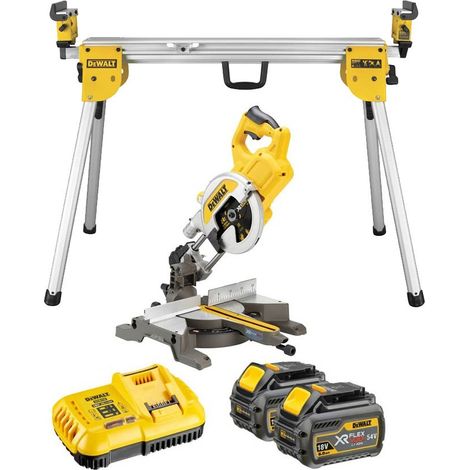 Dewalt DCS777T2 XR 54v Flexvolt Cordless 216mm Mitre Saw 2 x 6.0ah Batts + Legs (1/4)