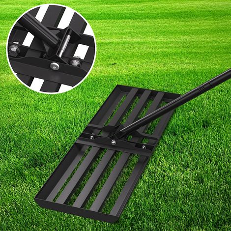 Randaco Rastrello livellatore per prato 75 x 25 cm con manico in acciaio, fornito con guanti da giardinaggio con artigli