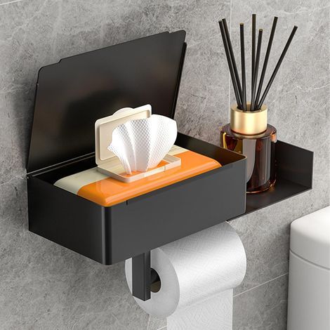Toilet paper holder, stainless steel, self-adhesive, drillable, suitable for bathroom, kitchen (black) extension (1/5)
