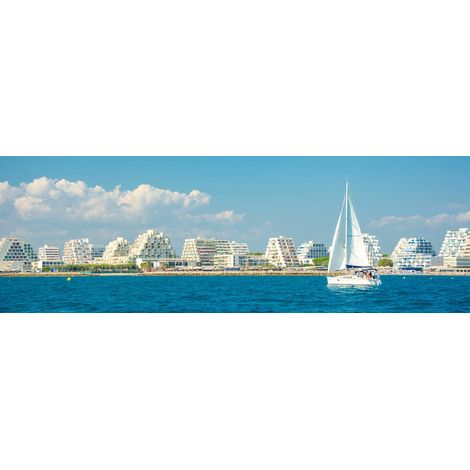 Tableau sur toile port de la Grande Motte 45x135 cm - Impression sur Toile Murale Décorative - Image imprimée en HD sur Toile - Toile sur Châssis en Bois FSC - Fabriqué en France (1/4)