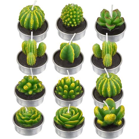 12 velas de cactus, velas artificiales de suculentas, velas de cera de té para San Valentín, ideales para fiestas, bodas, spas y decoración del hogar. (1/5)