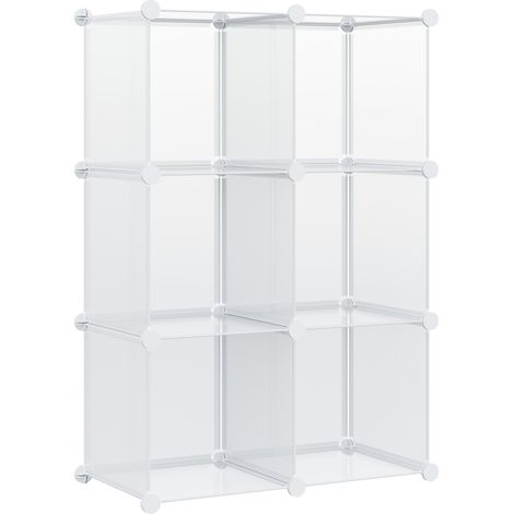 Meuble Range-Chaussures Modulaire Gain de Place, 6 Cubes en Plastique PP, 65x32x162 cm, Transparent (1/5)