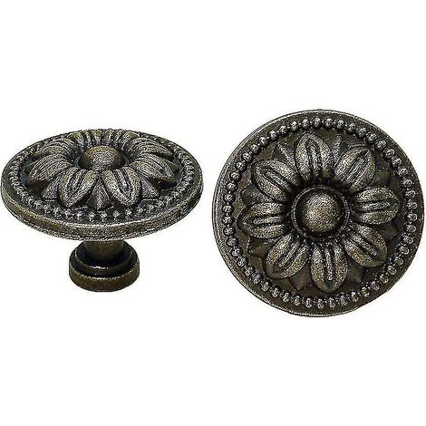 Lot de 10 boutons de porte de placard/tiroir vintage en laiton, 35 mm, motif floral. (1/4)