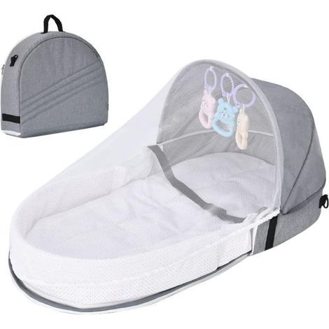 Baby Travel Bed with Mosquito Net Canopy, Foldable Baby Crib Bed with Mosquito Net Bionic Travel Cot Breathable Cotton Cuddly Nest Mosquito Repellent Portable Baby Cot for 0-36 Months (Grey.) (1/5)