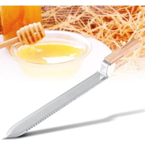 Gezahntes Entdeckelungsmesser, professionelles Honigerntewerkzeug für die Imkerei, Klinge aus Edelstahl und Holzgriff, für effiziente Honigernte und einfache Honiggewinnung, 280 mm (1/5)