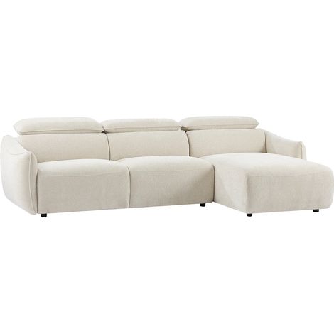 Canapé d'angle droit en tissu chenille beige TAZIZA (1/5)