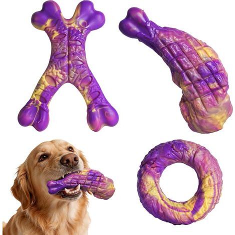 Hundekauspielzeug, 3-teilig, unzerstörbar, aus Nylon mit Speckgeschmack, für mittelgroße und große Hunde, Kauspielzeug zur Zahnreinigung und zum Training (1/5)