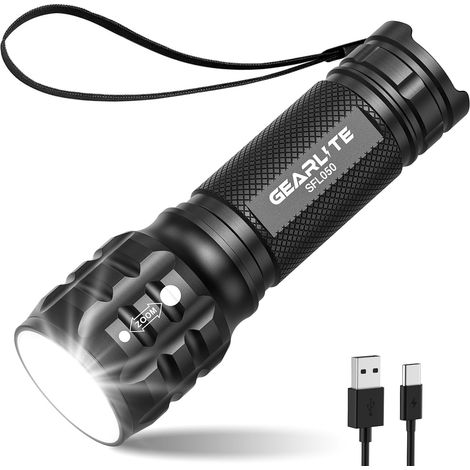 Lampe Torche Rechargeable 2 Pièces, Mini Lampe de Poche LED Ultra Puissante Militaire Tactique Zoomable, Étanche IP65, Longue Portée Flashlight pour Enfant Camping, Randonée, Urgences (1/5)