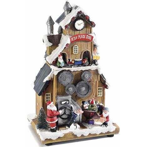 Decorazione Natalizia Animata Fabbrica di giocattoli Carillon Natalizio con Suoni e Luci Idea Regalo Natale (1/3)