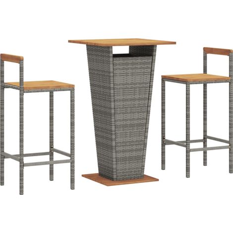Ensemble de bar jardin 3 pcs gris poly rotin/bois massif acacia vidaXL