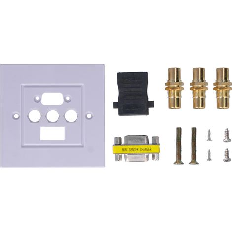 Ortviai Plaque Murale Audio/Video VGA + HDMI + 3 RCA Blanche 86x86 mm en ABS Haute Résolution 1080p (1/5)