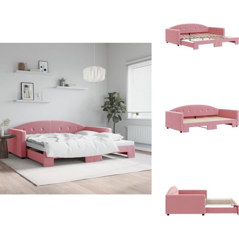 Tagesbett Ausziehbar Rosa 100x200 cm Samt - Ausziehbares Tagesbett - Ausziehbare Tagesbetten - Schlafbett - Gästebett