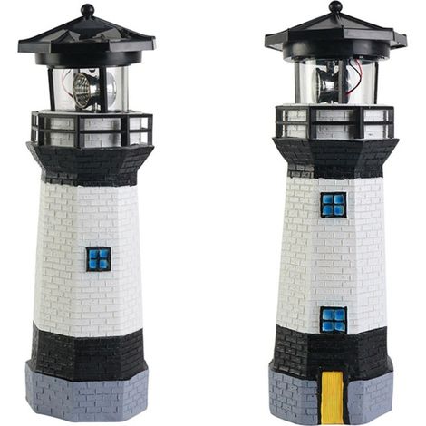 Phare solaire écologique et économe en énergie avec balise rotative pour la décoration de jardin (noir) (1/4)