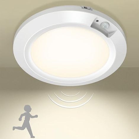 LED Night Lights with Motion Sensor, Ceiling Lamp Wireless LED Ceiling Light Indoor Lighting for Balcony, Basement, Workshop, Staircase, Pantry – 3000 K, Warm White (1/5)