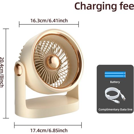 Ventilateur de bureau USB (1800 mAh), 4 vitesses de ventilation réglables, fonctionnement puissant mais silencieux, portable. (1/5)