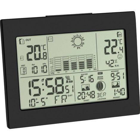 Station météo sans fil – Rétroéclairage bleu – Température intérieure/extérieure – Humidité – Prévisions météo – Max. 3 capteurs – Tfa Dostmann