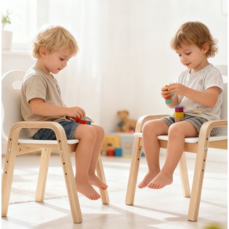 Chaise enfant en bois 3-15 ans blanche – hauteur réglable, lot de 2, avec accoudoirs (1/5)