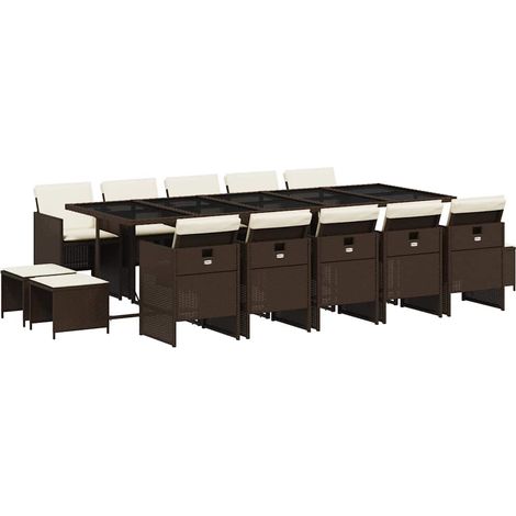 Maison Exclusive - Set da Pranzo da Giardino 15 pz con Cuscini Marrone Polyrattan