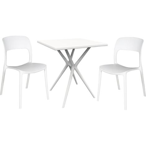Set Tavolo quadrato 70x70x74H cm + 2 Sedie Giardino Polistirene Colore Bianco (1/3)