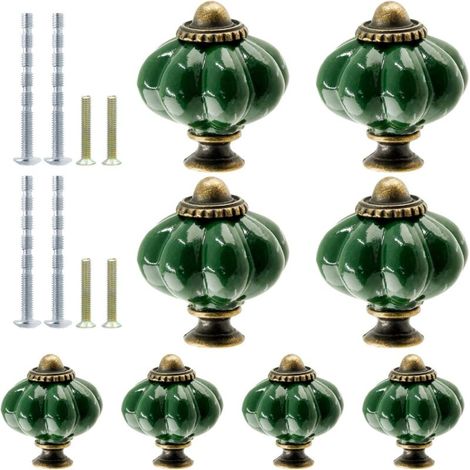 boutons de porte en céramique vert foncé en forme de citrouille – Poignées de tiroir décoratives de style vintage pour meubles, armoires, penderies et commodes (1/5)