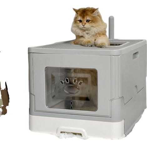 Bac à Litière pour Chat, Design à Double Entrée, Facile à Nettoyer, GRIS (1/2)