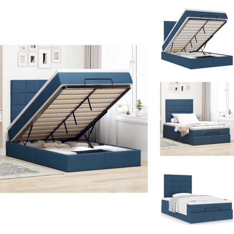 Cadre de lit ottoman avec matelas bleu 120x200 cm tissu - Cadre De Lit Ottoman - Cadres De Lit Ottomans - Cadre De Lit - Cadre De Lit Avec Rangement (1/5)
