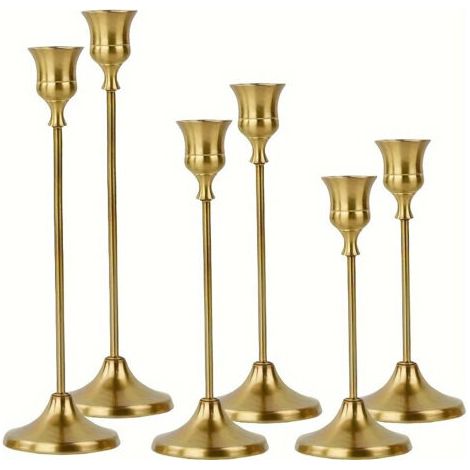 Pair Bougeoir Chandelier Doré Métal - 1 lot / 6 Bougeoirs Décoratifs pour Bougies Coniques pour Cheminée, 15/19/24cm Centre de Table Mariage Noel Maison Décoration (1/3)