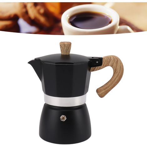 Klassische italienische Moka-Kaffeekanne, achteckiges Aluminium, für Espressobohnen, Filterkaffee, schwarz, Fassungsvermögen drei Tassen (1/5)