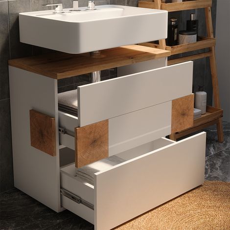 Mobile sottolavabo per bagno Eden, Bianco, 70 x 64.5 cm con 2 cassetti, Vicco