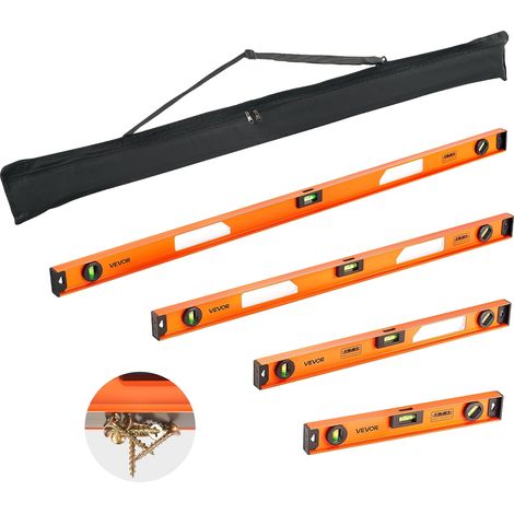 Livella a siluro magnetica Vevor, set di livelle meccaniche da 121,9/61,0/40,6/25,4 cm, righello a bolla per angoli di 45/90/180 gradi, strumento di livellamento (1/2)