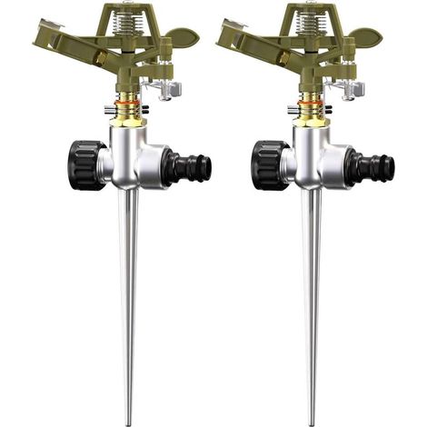 2X Arroseur Jardin Sprinkler Piquet de Terre Irrigation jusqu'à 24m 360° Embout pulvérisation irrigateur arroseur à impulsions Max. 450m² (1/5)