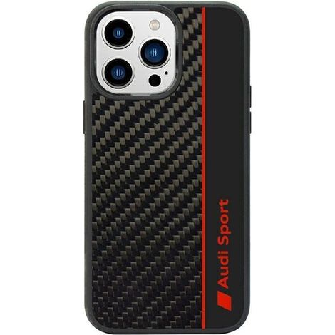 Cover rigida nera Audi Carbon Fiber Stripe per iPhone 14 Pro 6.1 (AUS-TPUPCIP14P-R8/D1-BK) (1/5)