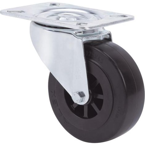 rueda giratora placa 10tvc125-tpgn nylon negro-goma negra eje liso (1/2)
