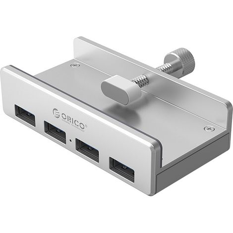 MH4PU Hub Splitter per monitor con morsetto da scrivania, 4 porte USB-A - Argento (1/4)
