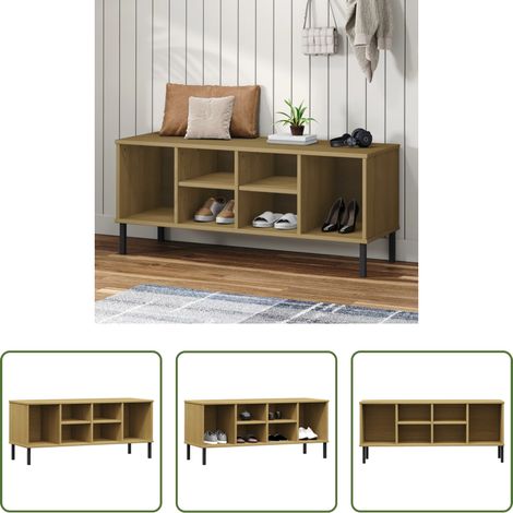 vidaXL Holzschrank - Schuhregal OSLO mit Metallbeinen Braun 106x35x45 cm Massivholz (1/5)