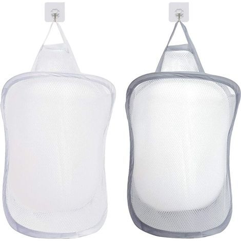 Gris,blanc Panier à linge,organiseur de linge pliable,trousse de toilette pliable,organiseur de jouets à suspendre avec 2 poignées (crochets non inclus) (1/4)