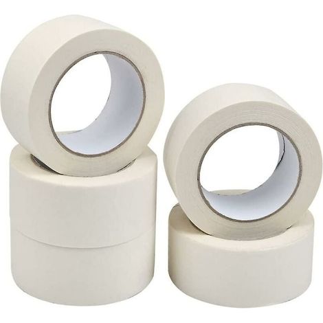 5 Rouleaux Ruban de Masquage Adhésif Masquage Peinture Ruban multi-usages forte Bande Collante pour Peinture, Industrie, Décoration, Bricolage, Artisanat -50 mm x 50 m (1/4)