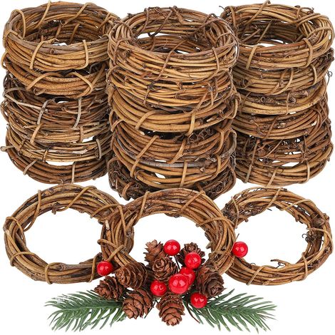 Guirlande En Rotin - Couronne De Vigne Naturelle Pour Décoration De Noël Mariage Ou Craft - 4 Pièces (1/5)