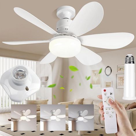 Ventilateur de plafond 52 cm avec rallonge et culot E27, trois températures de couleur,6 pales, 3 vitesses, minuterie, blanc (1/5)